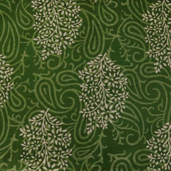 Bagru Block Print Green Paisley Women Dress Fabric Design 247