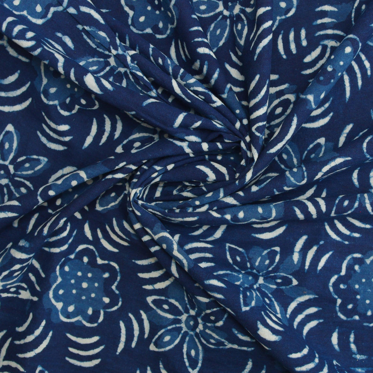 Indigo Dabu Floral Pattern Hand Block Printed 100% Cotton Fabric Design 264