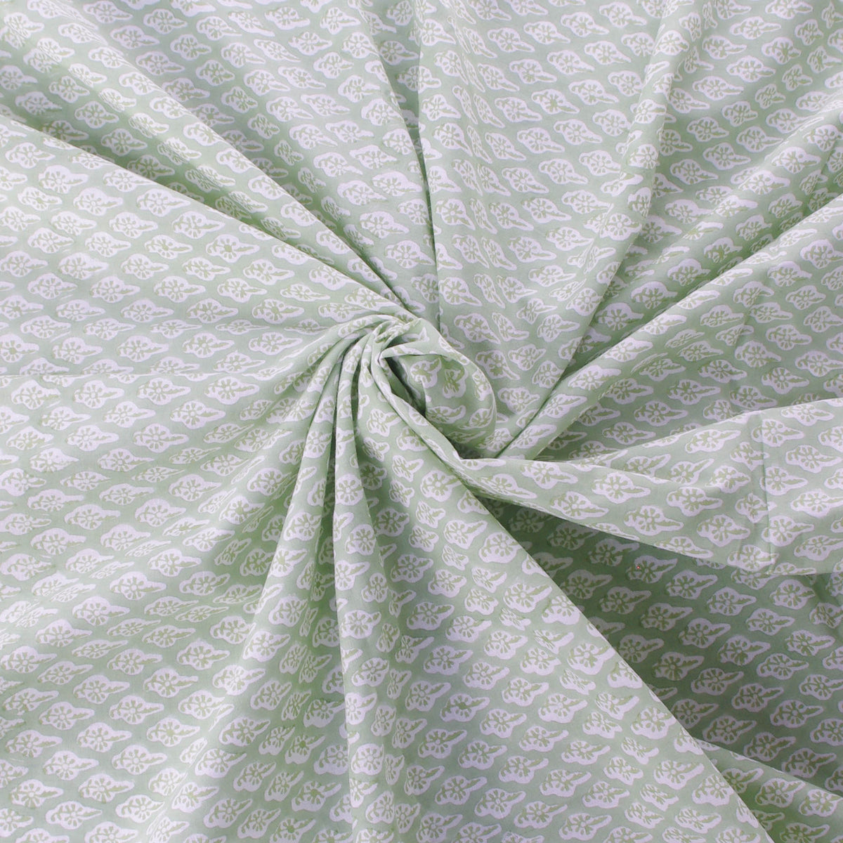Block Printed 100% Cotton Fabric - Mint Green Motif Design 272