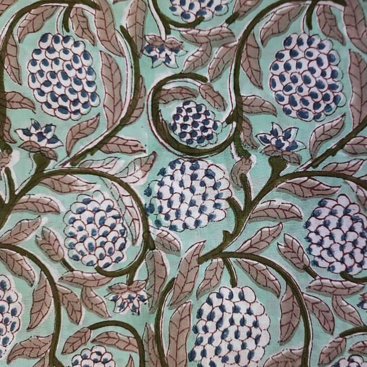Indian Hand Block Print Mint Grapes 100% Cotton Fabric Design 277