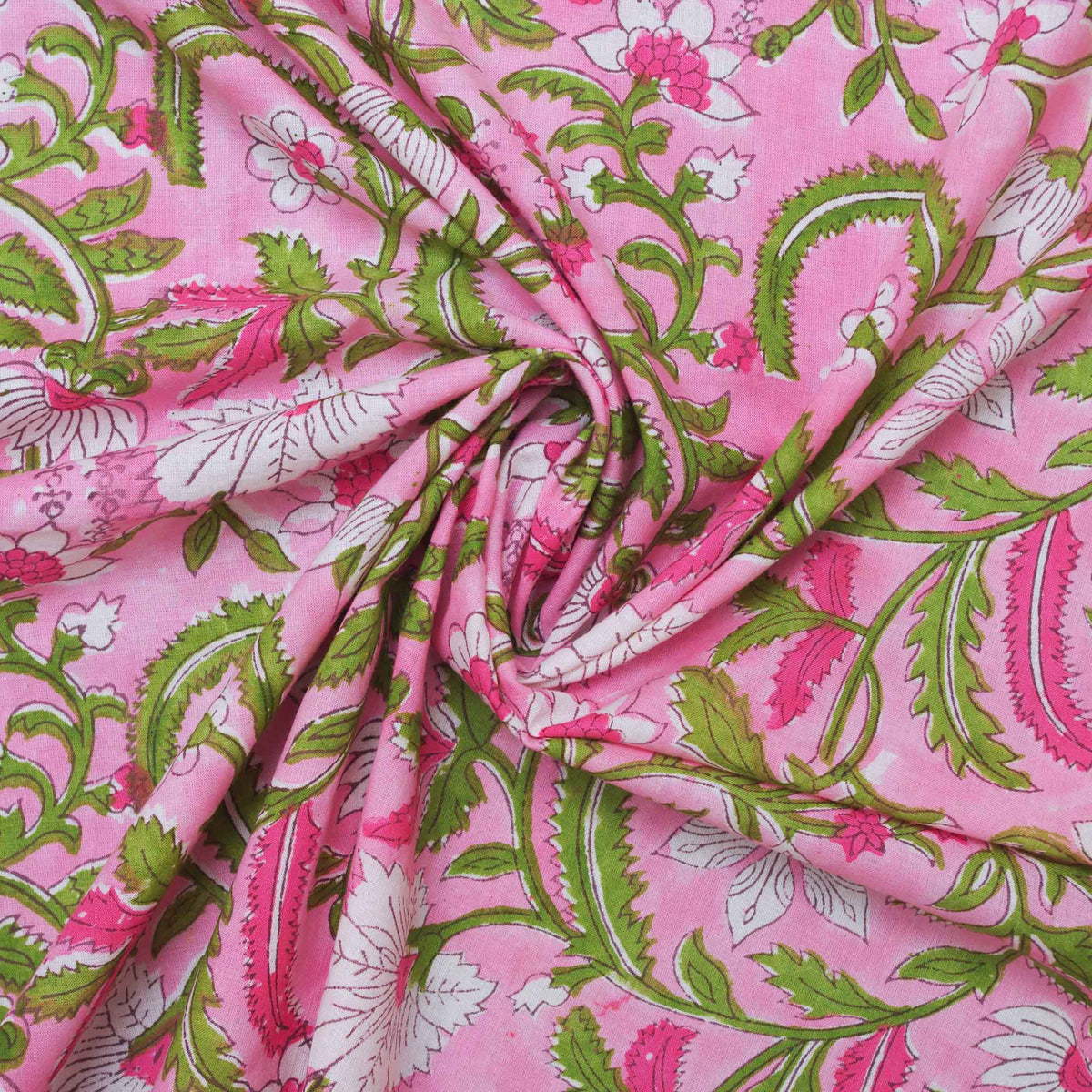 Indian Hand Block 100% Cotton Pink Floral Print Dress Fabric Design 285