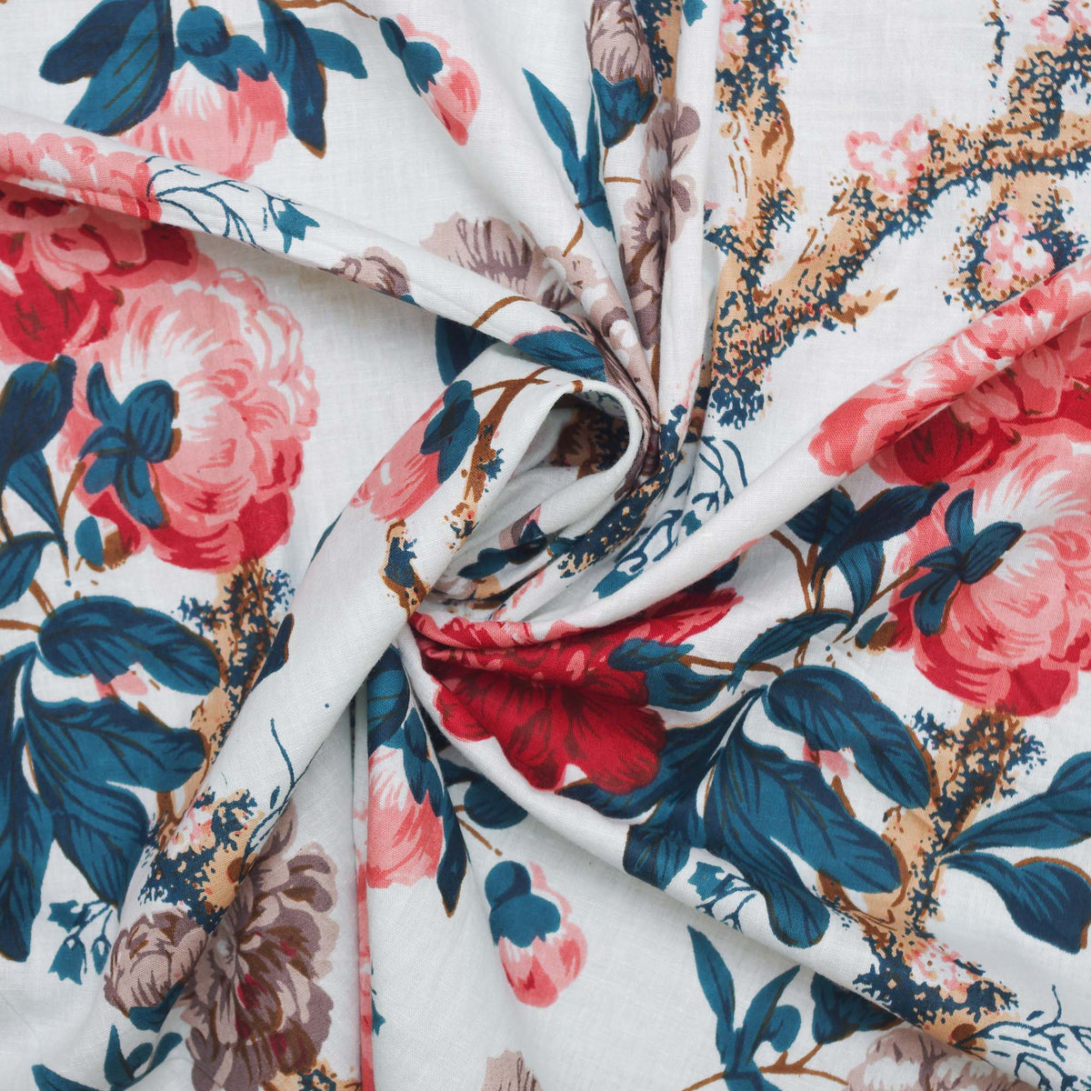 Hand Screen Print 100% Cotton Floral Dress Fabric Design 286