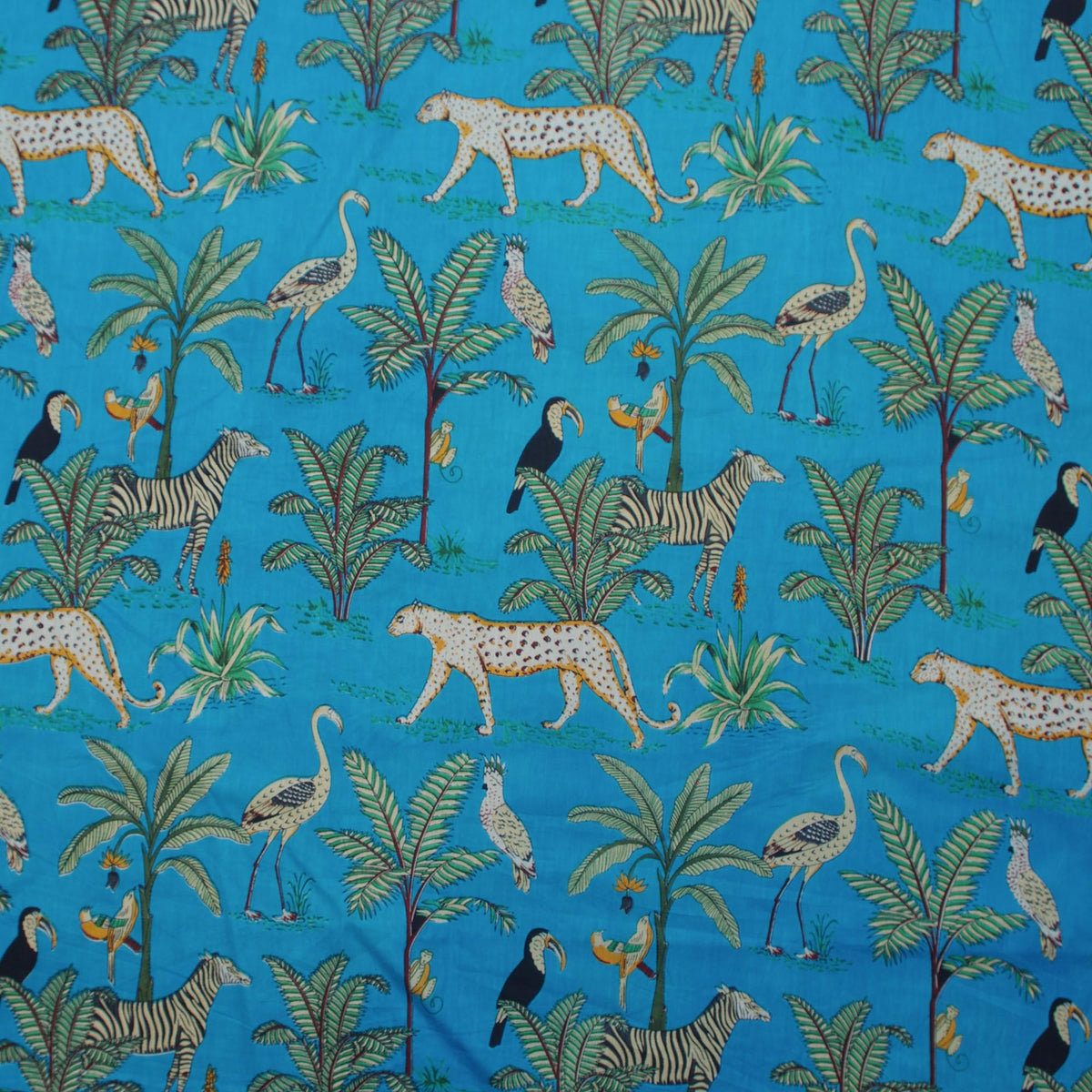 Blue Panther Hand Screen Printed Cotton Fabric Design 300