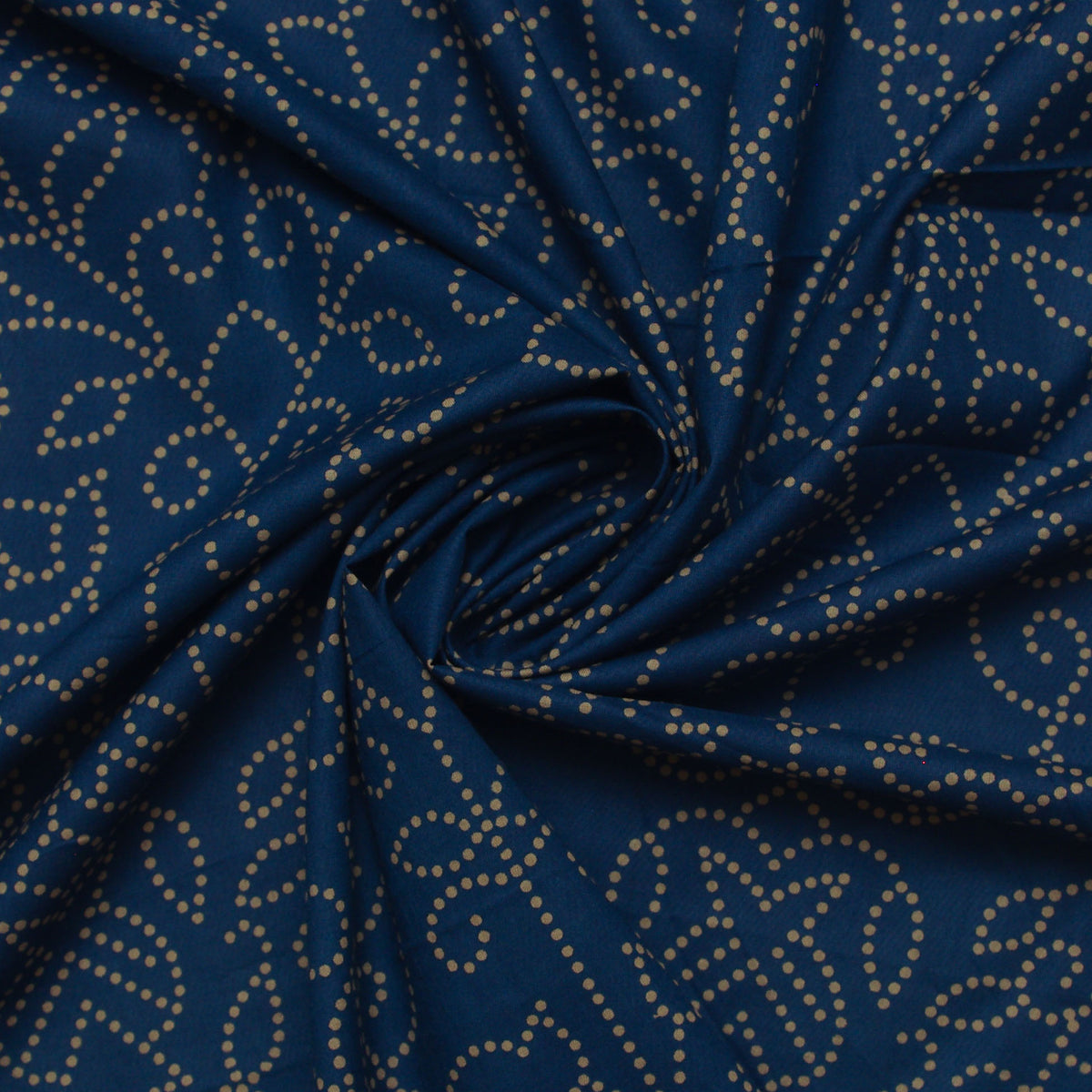 Dark Blue Bandhani Dots Hand Screen Printed Cotton Fabric Design 303