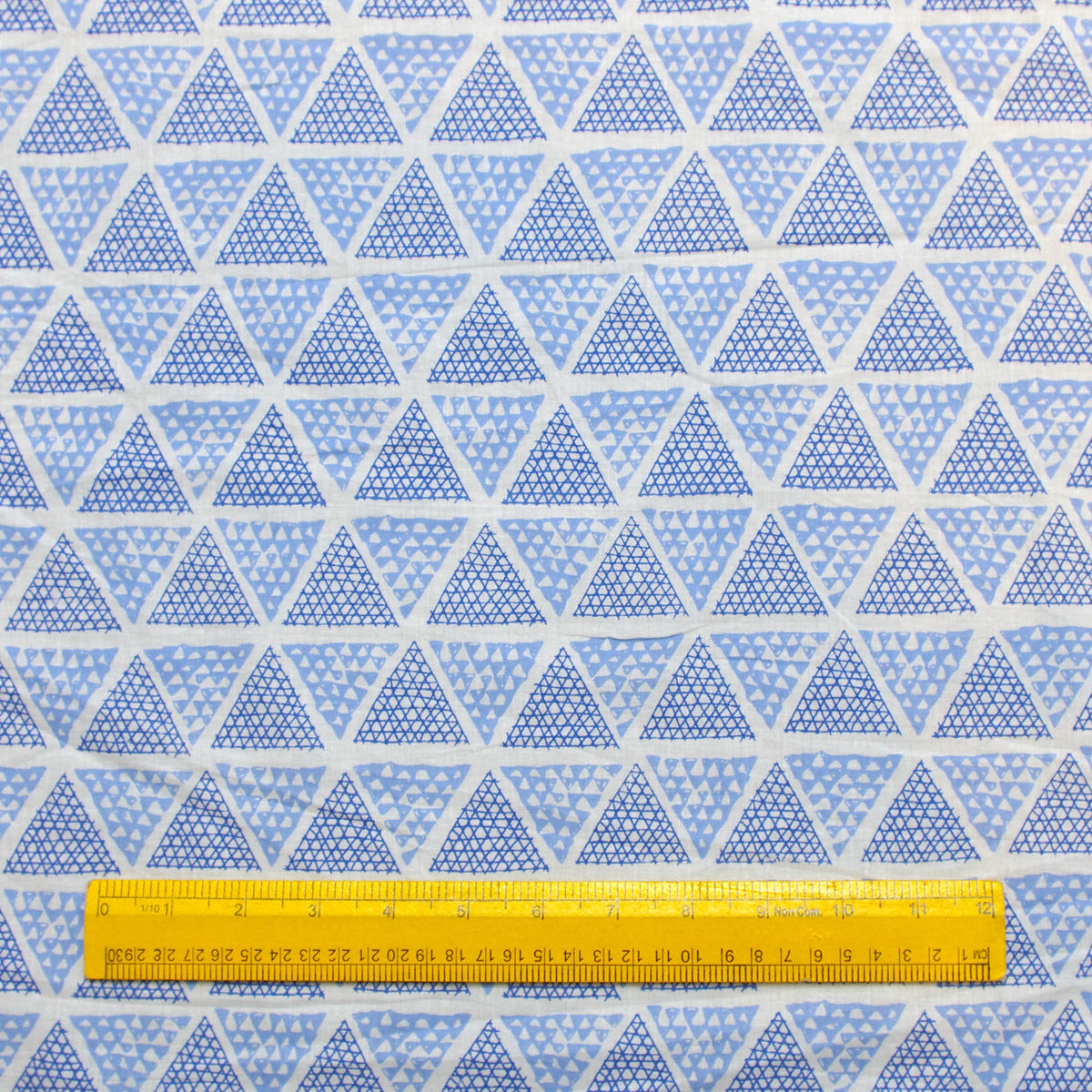 Blue & White Triangles Hand Screen Printed Cotton Fabric Design 309