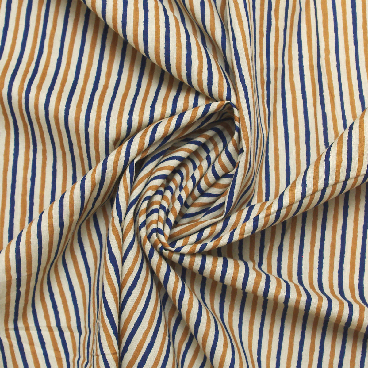 Yellow Blue Striped Hand Block Printed Cotton Fabric Design 312