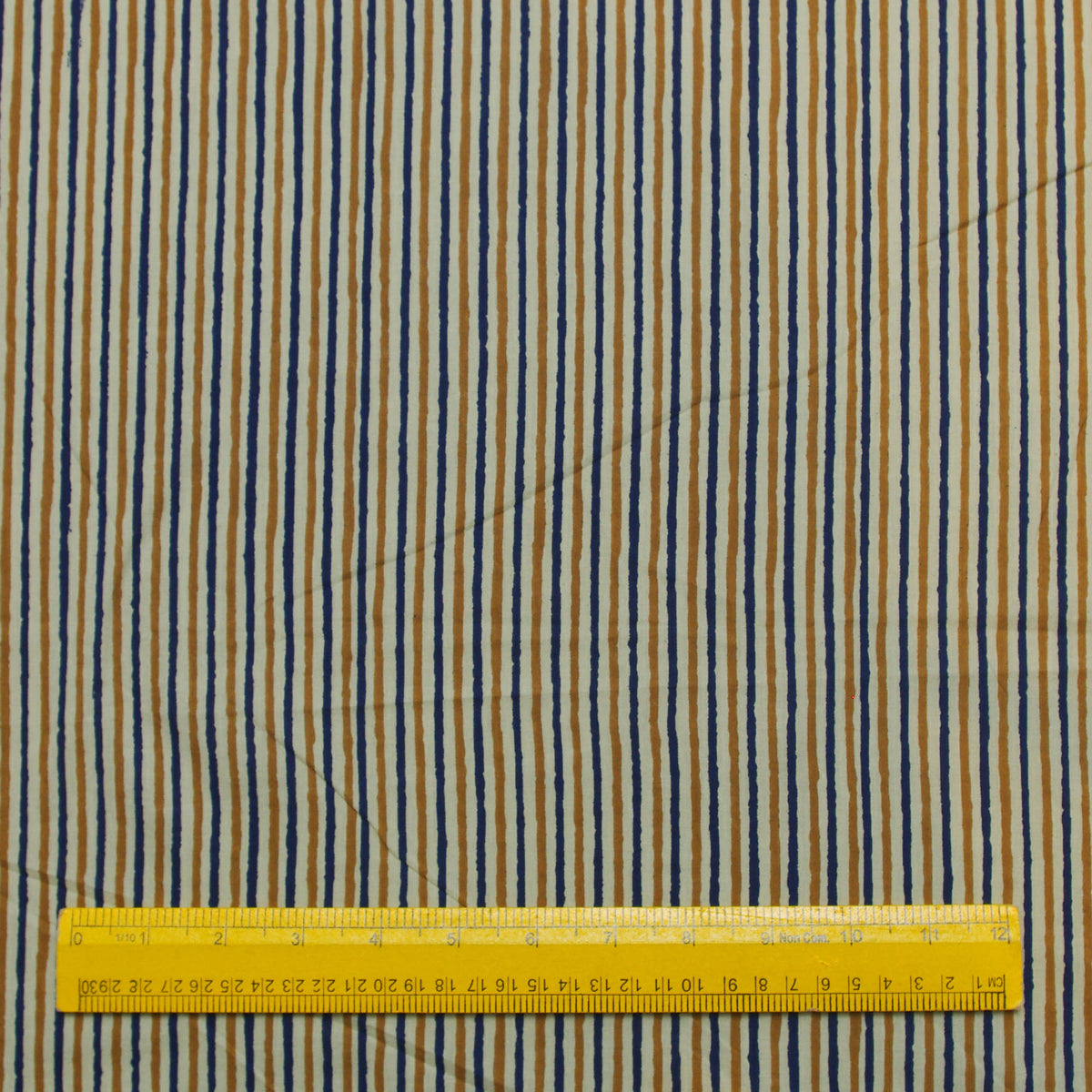 Yellow Blue Striped Hand Block Printed Cotton Fabric Design 312