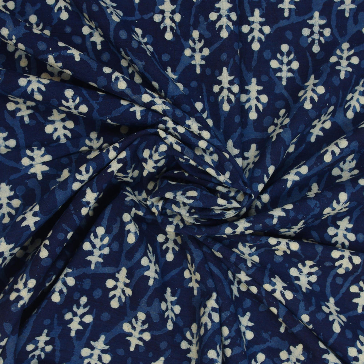 Hand Block Printed Dabu Natural Indigo Small Booti 100% Cotton Fabric Design 323