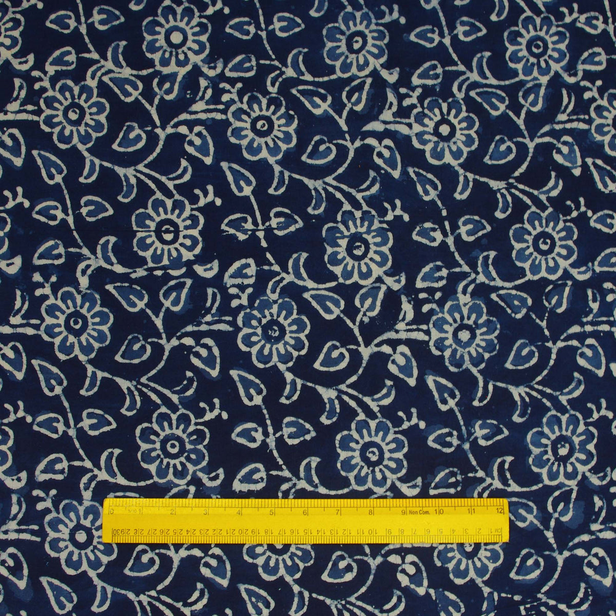 Hand Block Printed Dabu Natural Indigo Floral Pattern 100% Cotton Fabric Design 325