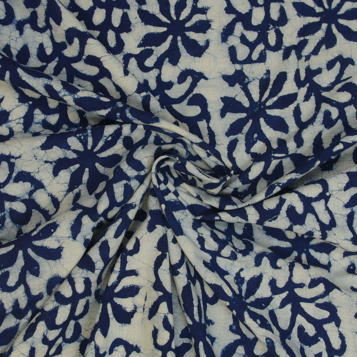 Hand Block Printed Dabu Natural Indigo Floral Pattern 100% Cotton Fabric Design 327