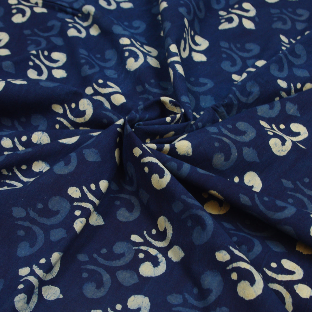 Hand Block Printed Dabu Natural Indigo Paisley 100% Cotton Fabric Design 329