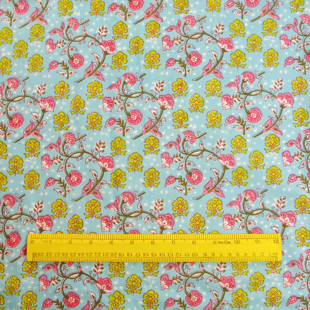 Aqua Blue Floral Hand Siebdruck Baumwollstoff Design 335