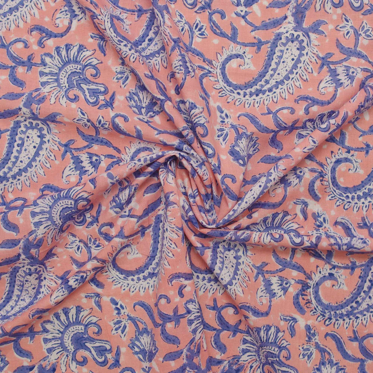 Indian Hand Block Print Light Coral Pink Floral 100% Cotton Women Dress Fabric Design 33