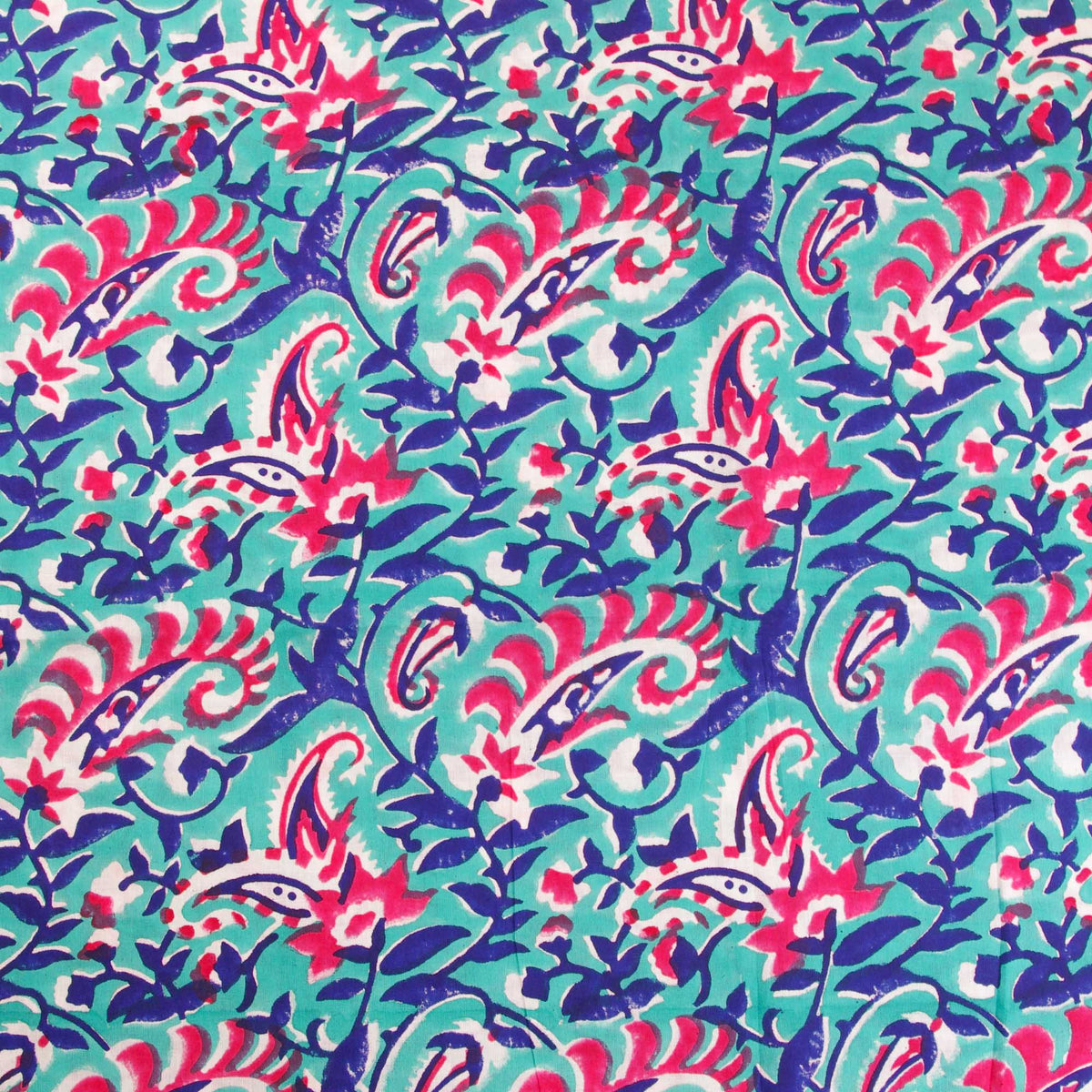 Red Blue Paisley Hand Block Print 100% Cotton Women Dress Fabric Design 347