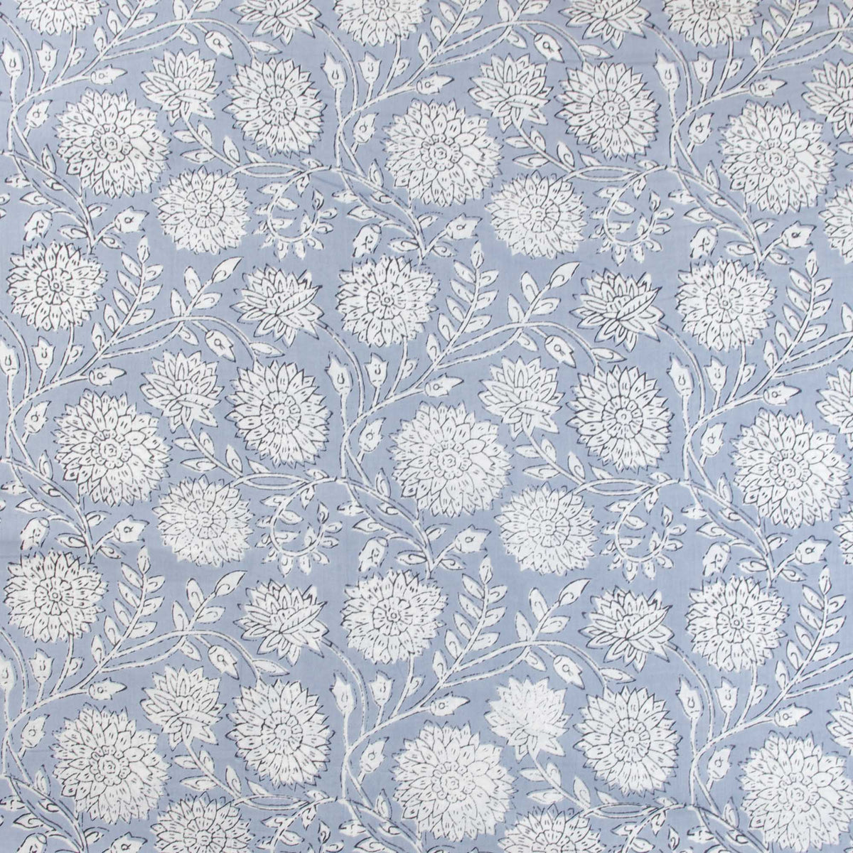 Grey Floral Hand Block Print 100% Cotton Women Dress Fabric Design 349