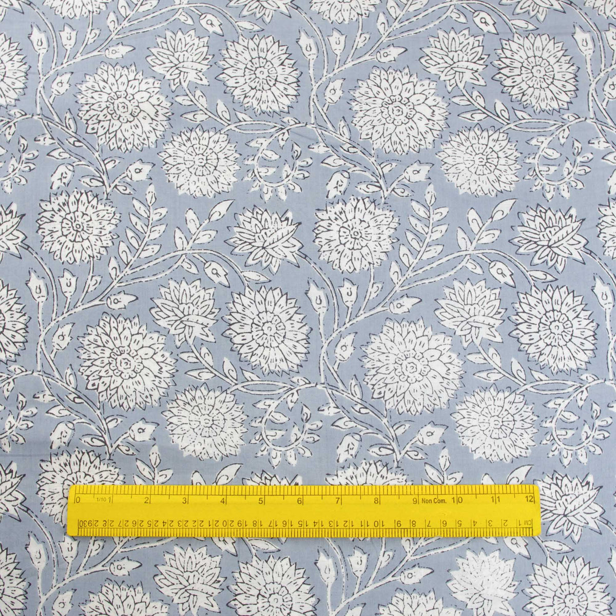 Grey Floral Hand Block Print 100% Cotton Women Dress Fabric Design 349