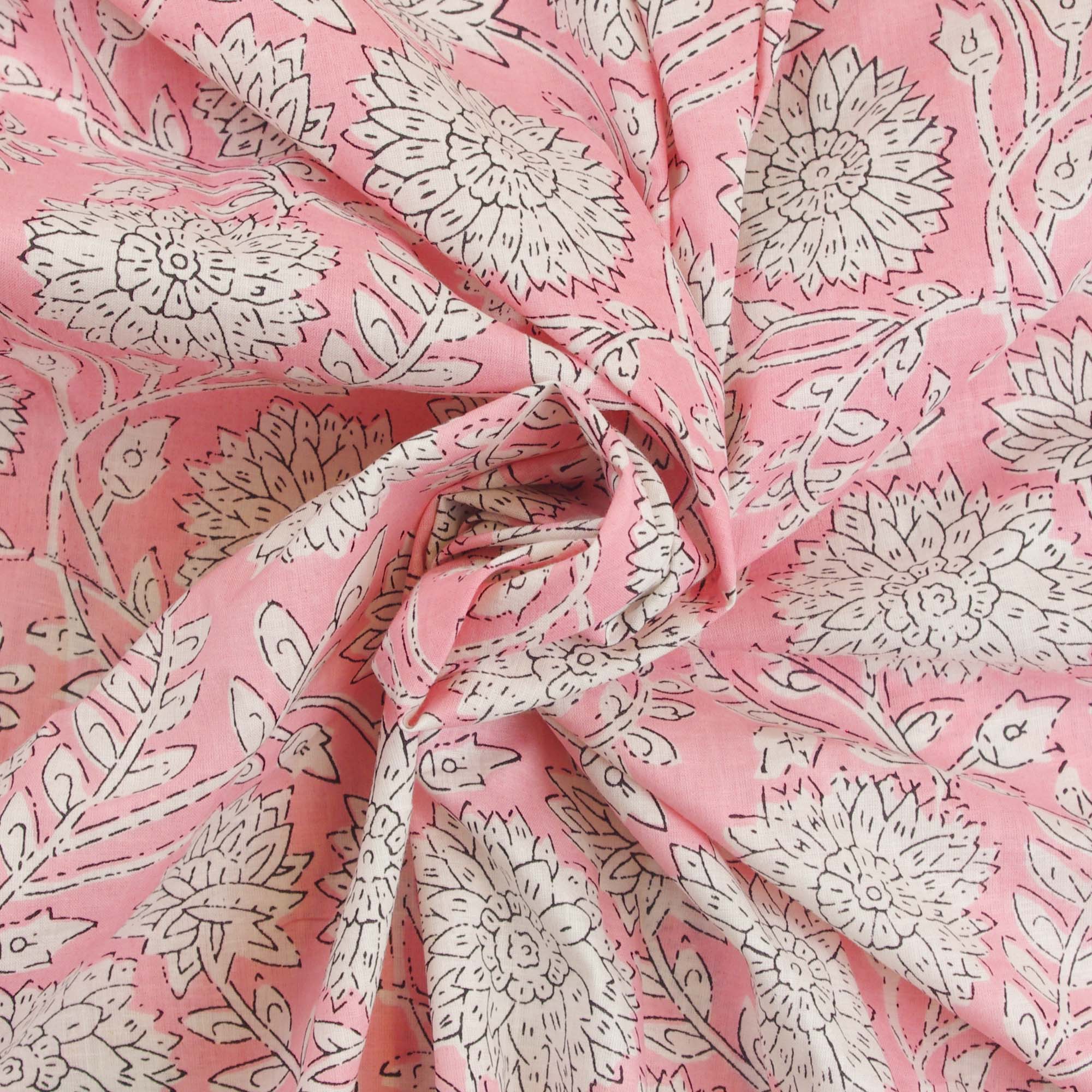 PINK Dress Cotton Fabrics 100% Cotton Fabrics , Kantha Cotton Fabric, Handblock Fabric, handblock linen fabric, indian outlets curtain Flower Fabric