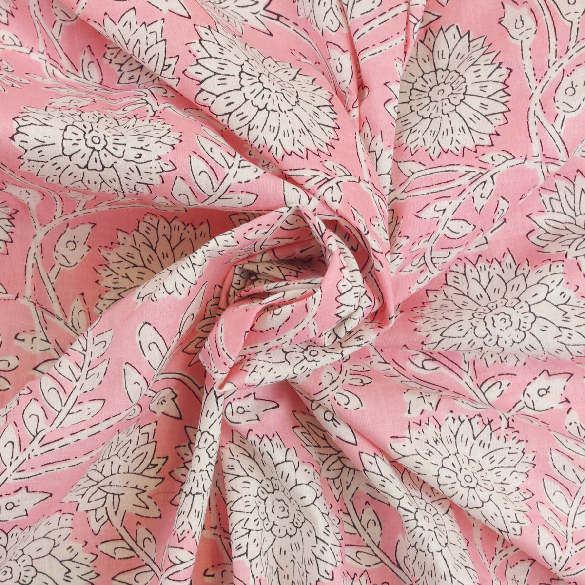 Baby Pink Floral Hand Block Print 100% Baumwolle Damen Kleid Stoff Design 350
