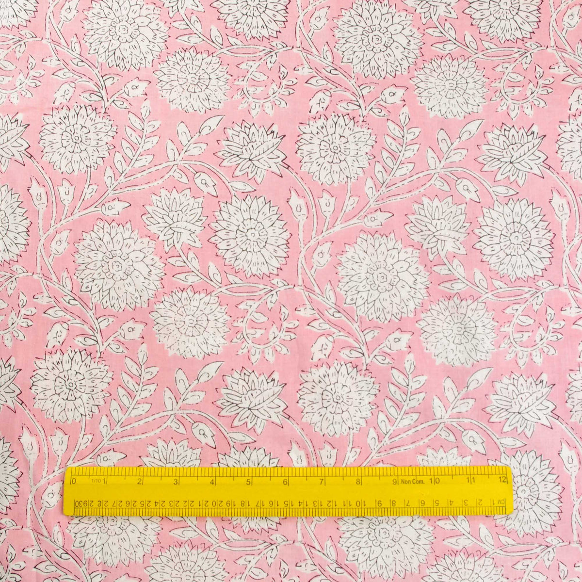 Baby Pink Floral Hand Block Print 100% Cotton Women Dress Fabric Design 350