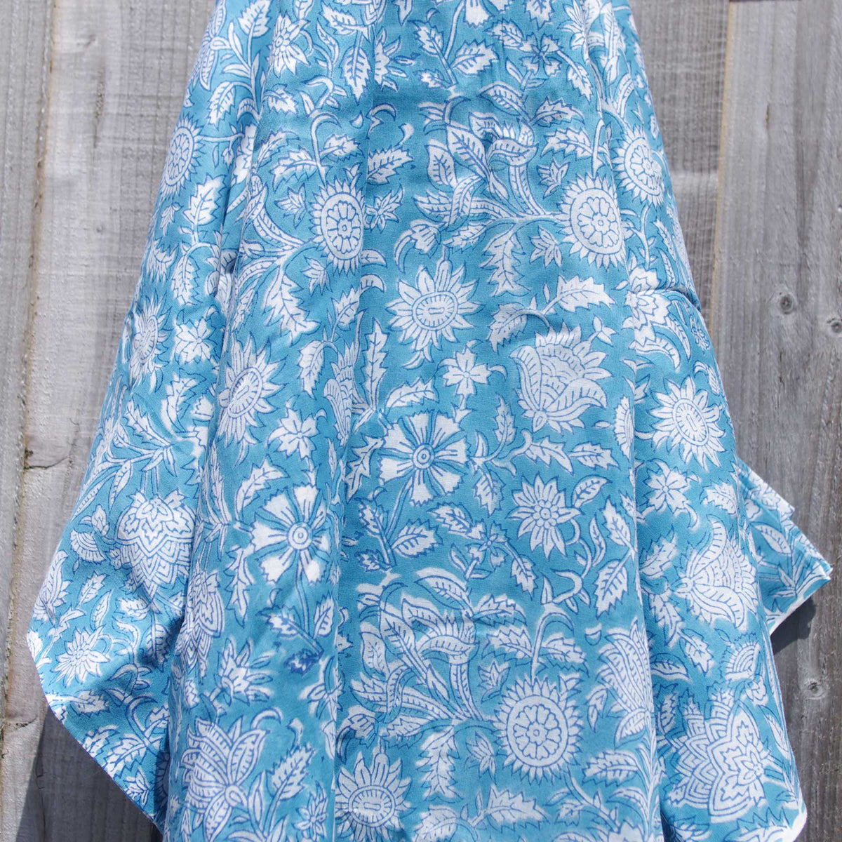 Indian Hand Block Print Voile Light Blue Floral 100% Cotton Fabric Design 353