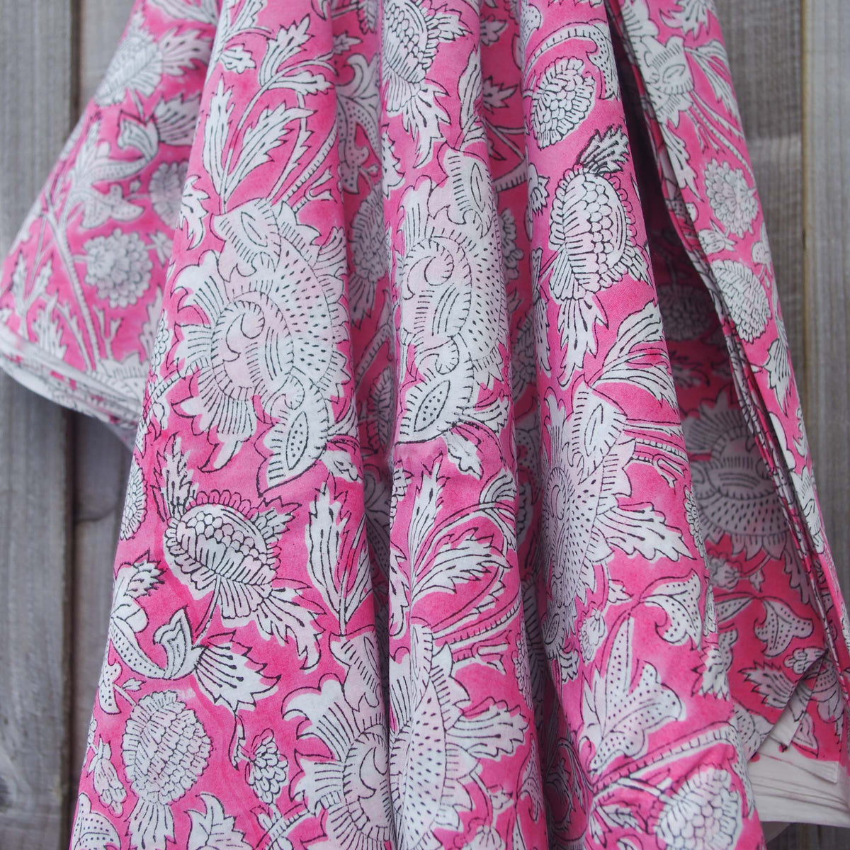 Indian Hand Block Print Pink Summer Blossom 100% Cotton Fabric Design 358