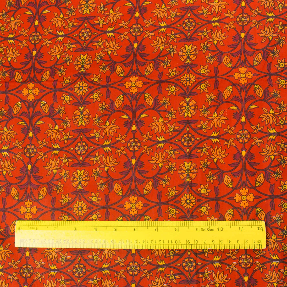 Hand Screen Printed 100% Cotton Fabric -Redish Brown  (Design 386)