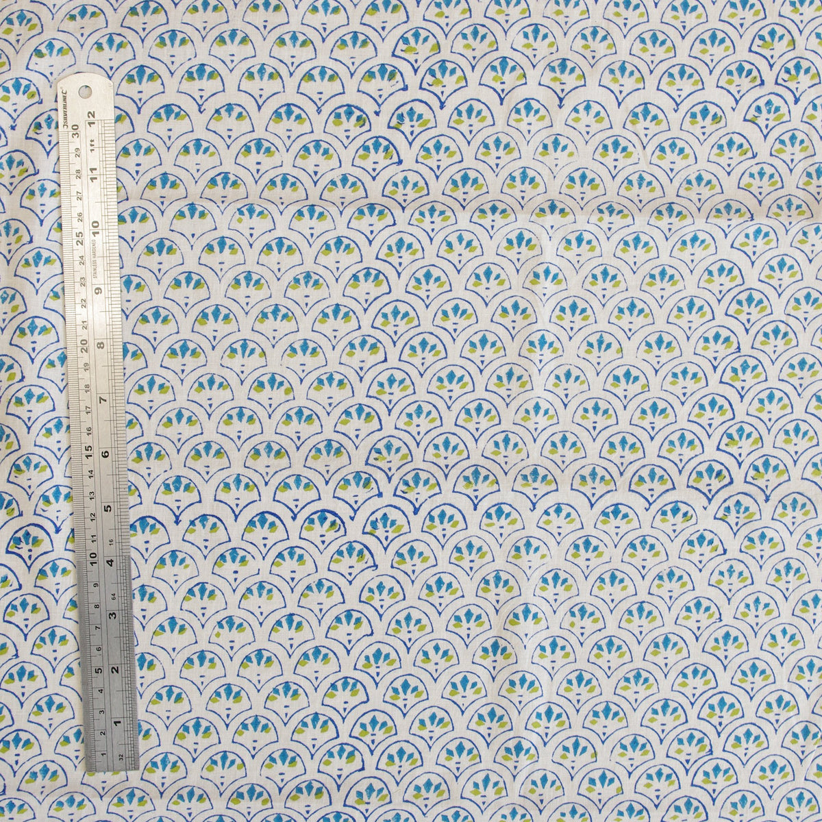 Indian Hand Block Print Blue White 100% Cotton Women Dress Fabric Design 38 - Kantha Decor