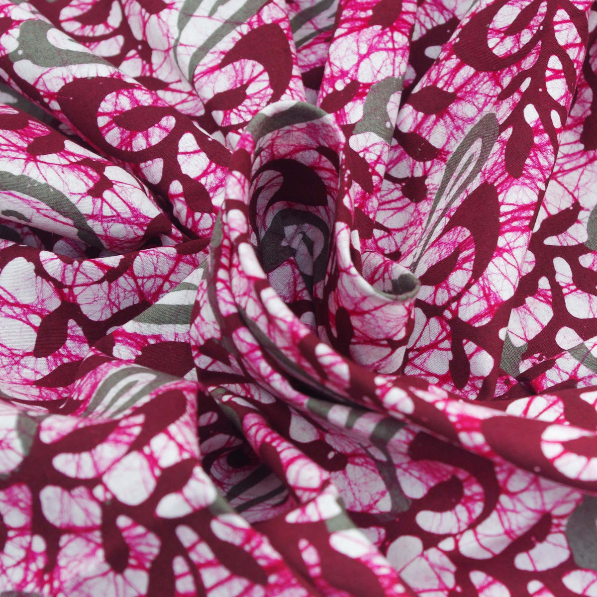 Batik Hand Printed Pure Cotton Fabric - Pink Paisley