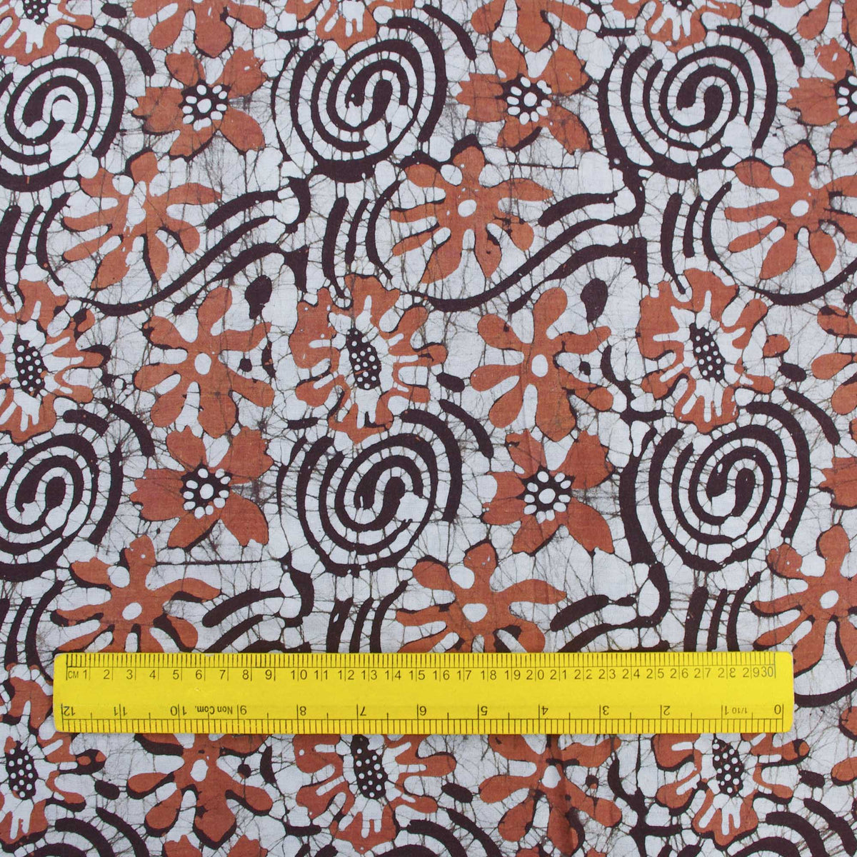 Batik Hand Printed Pure Cotton Fabric - Brown Floral