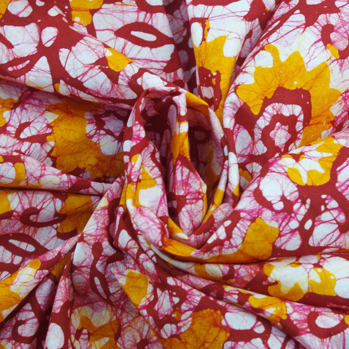 Batik Hand Printed Pure Cotton Fabric - Red Yellow Floral