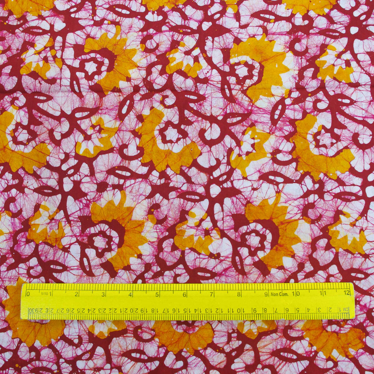 Batik Hand Printed Pure Cotton Fabric - Red Yellow Floral
