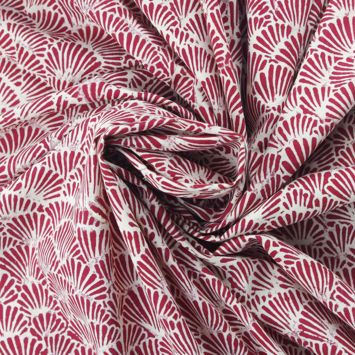 Block Print Fabric - Maroon Red Seashells ( Design 406)