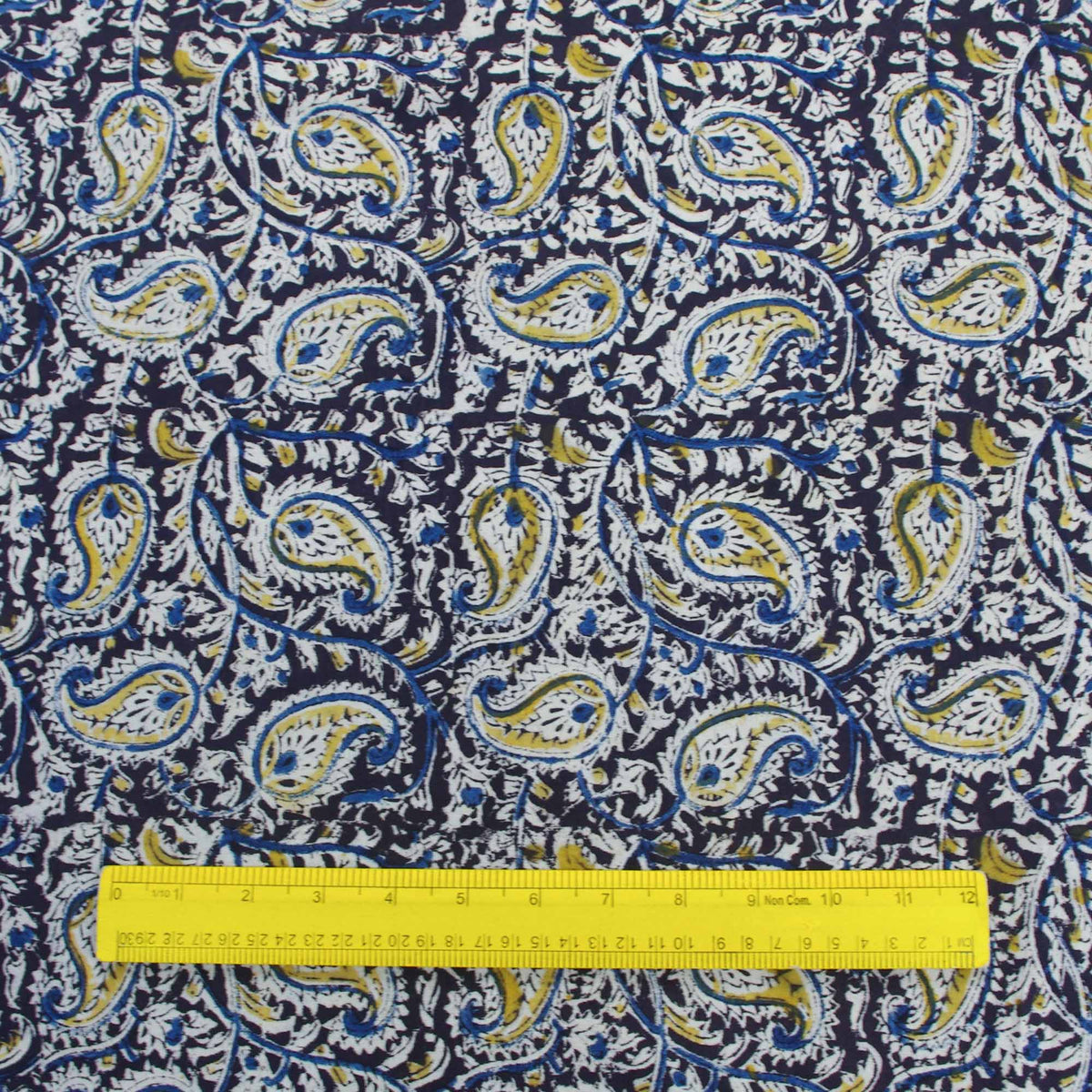 Kalamkari Black & Blue Paisley Hand Block Printed Fabric -Design 408