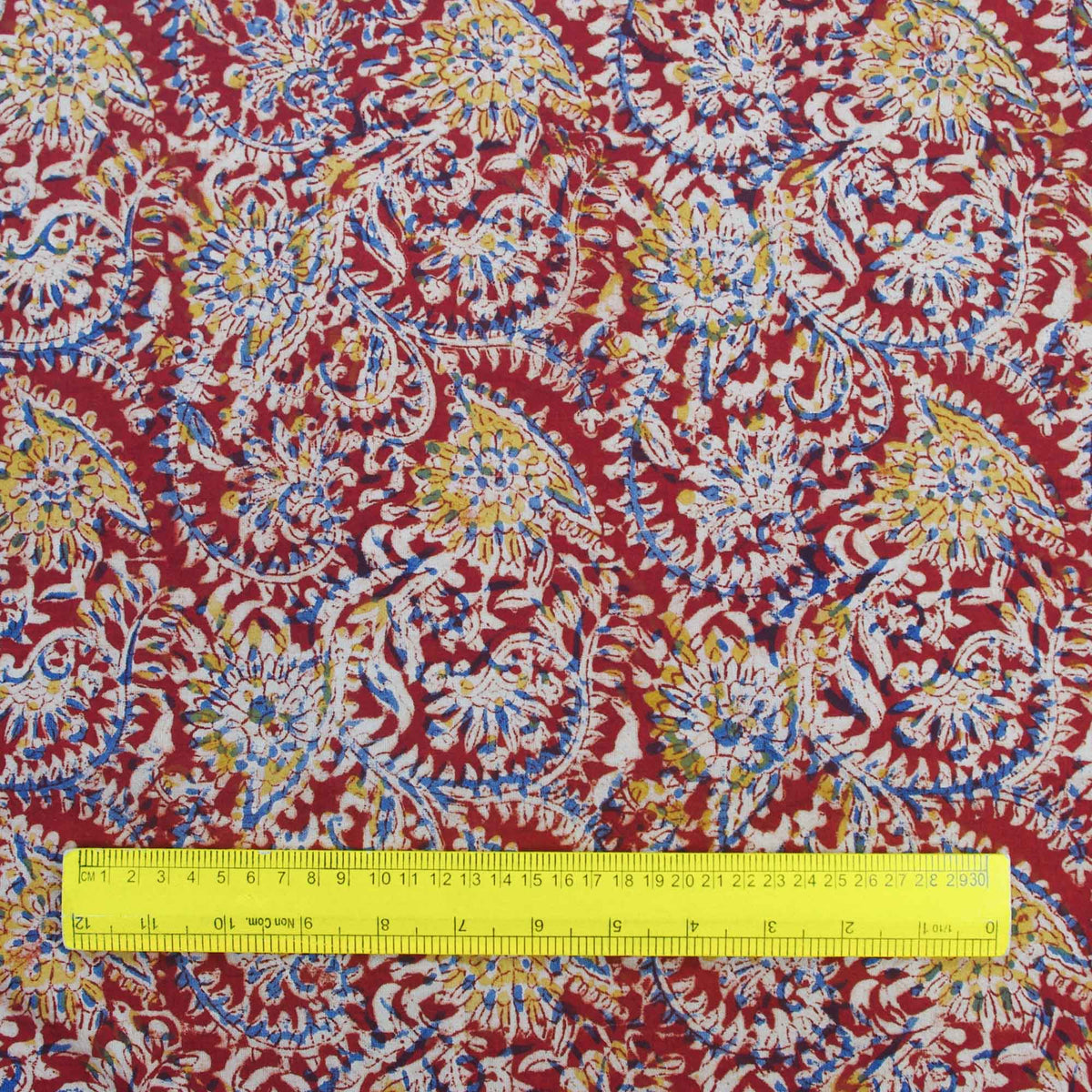 Kalamkari Red Yellow Floral Jaal Hand Block Printed Upholstery Fabric -Design 410