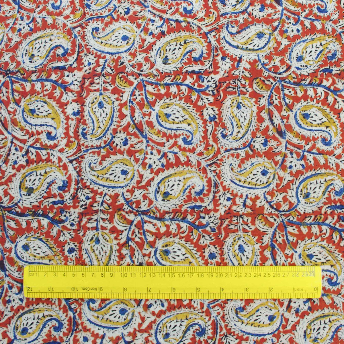 Kalamkari Red Blue Paisley Hand Block Printed Upholstery Fabric -Design 411