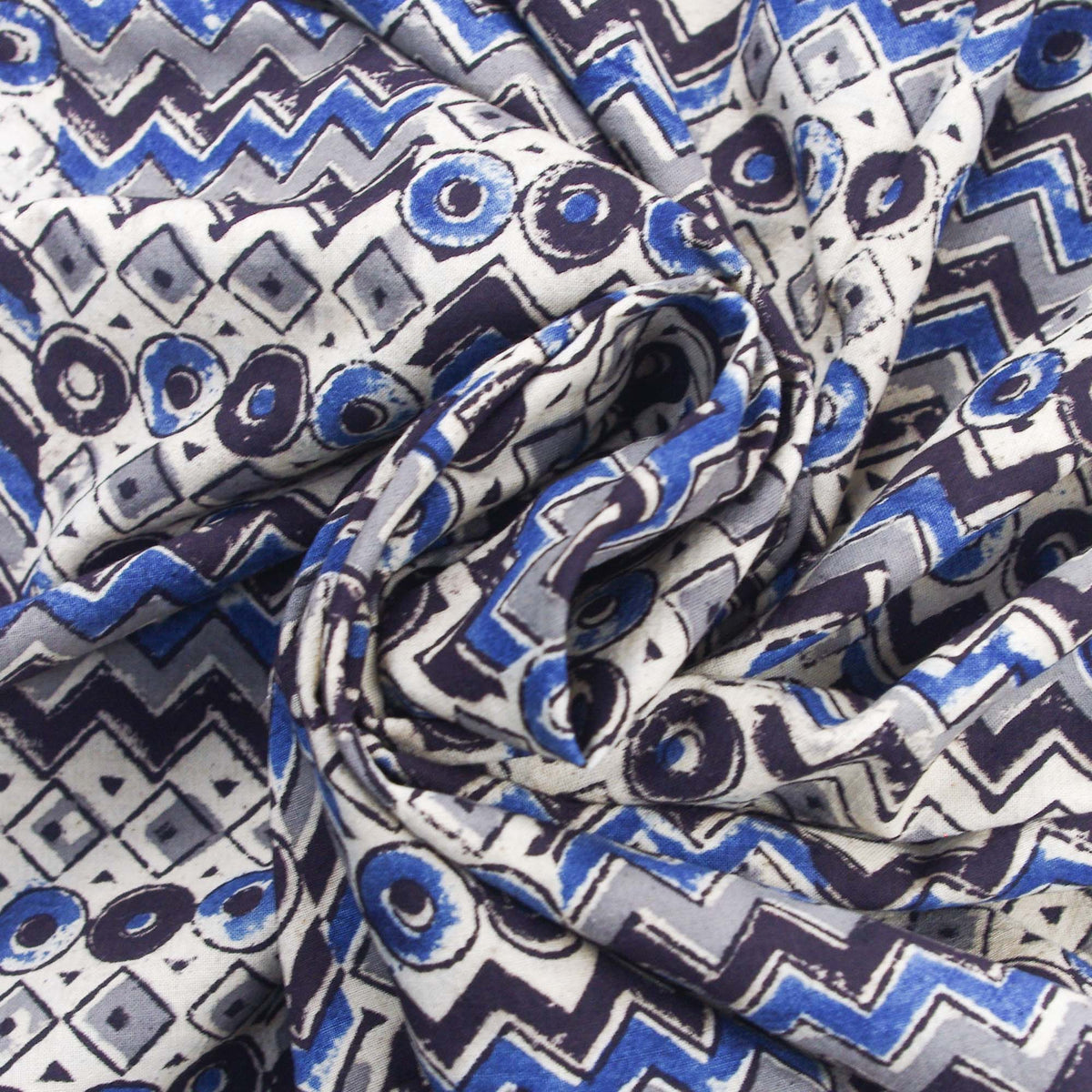 Kalamkari Grey Geometric Hand Block Printed Upholstery Fabric -Design 413