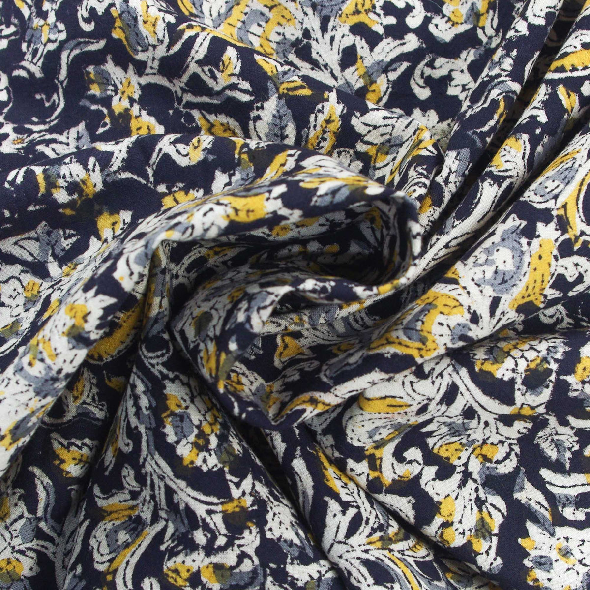 Kalamkari Black Hand Block Printed Upholstery Fabric -Design 415