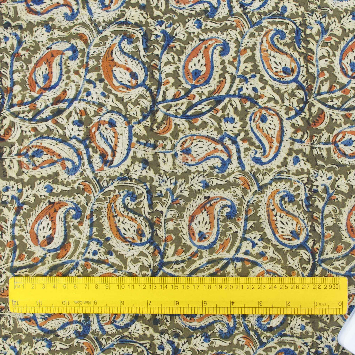 Kalamkari Olive Paisley Hand Block Printed Upholstery Fabric -Design 416