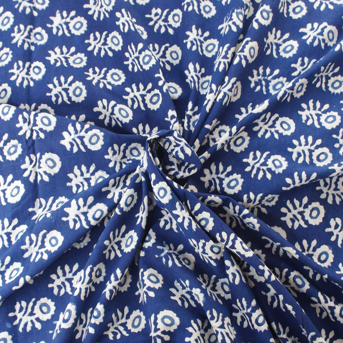 Hand Block Printed Dabu Natural Indigo Floral Pattern 100% Cotton Fabric Design 419