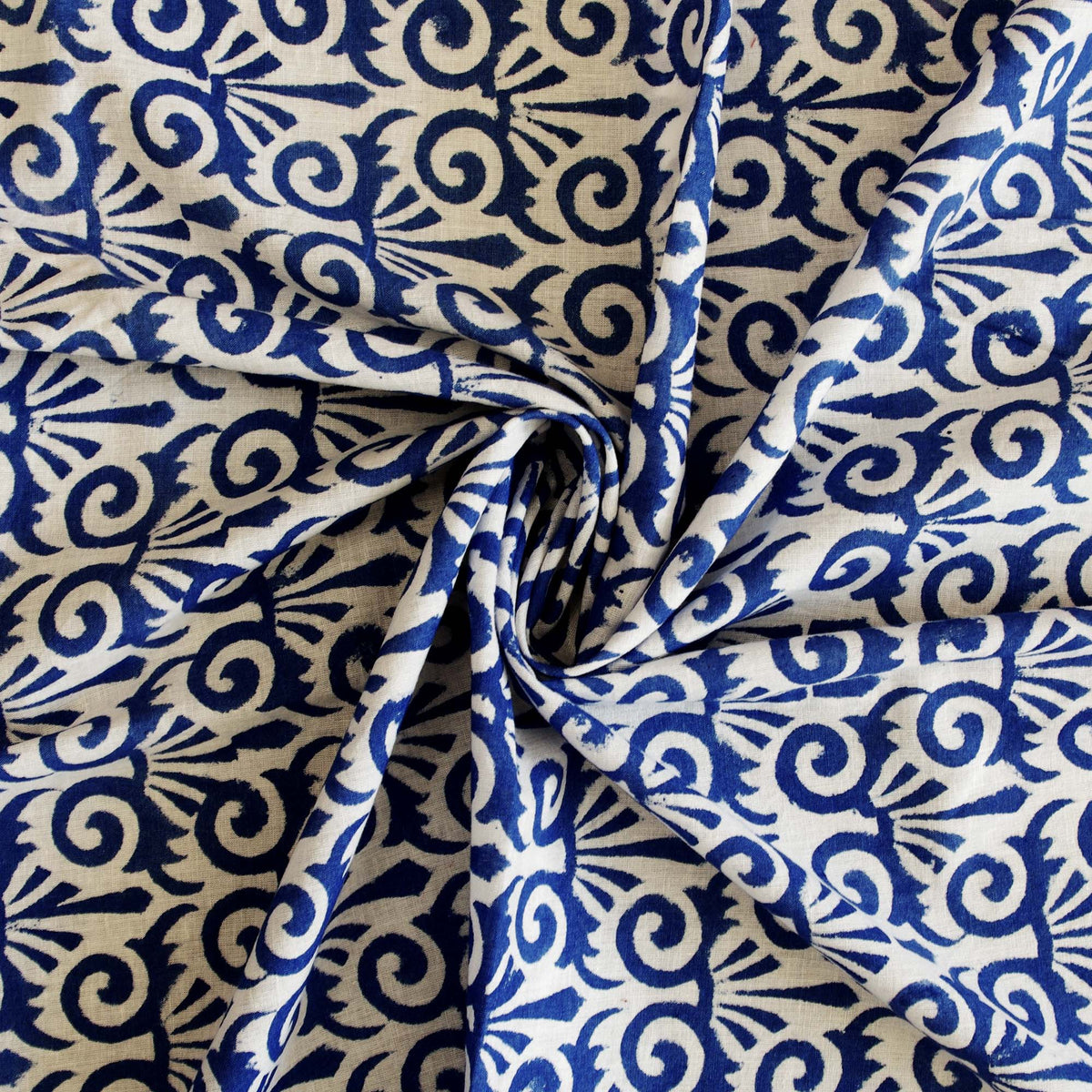 Indian Hand Block Print Blue White 100% Cotton Women Dress Fabric Design 41