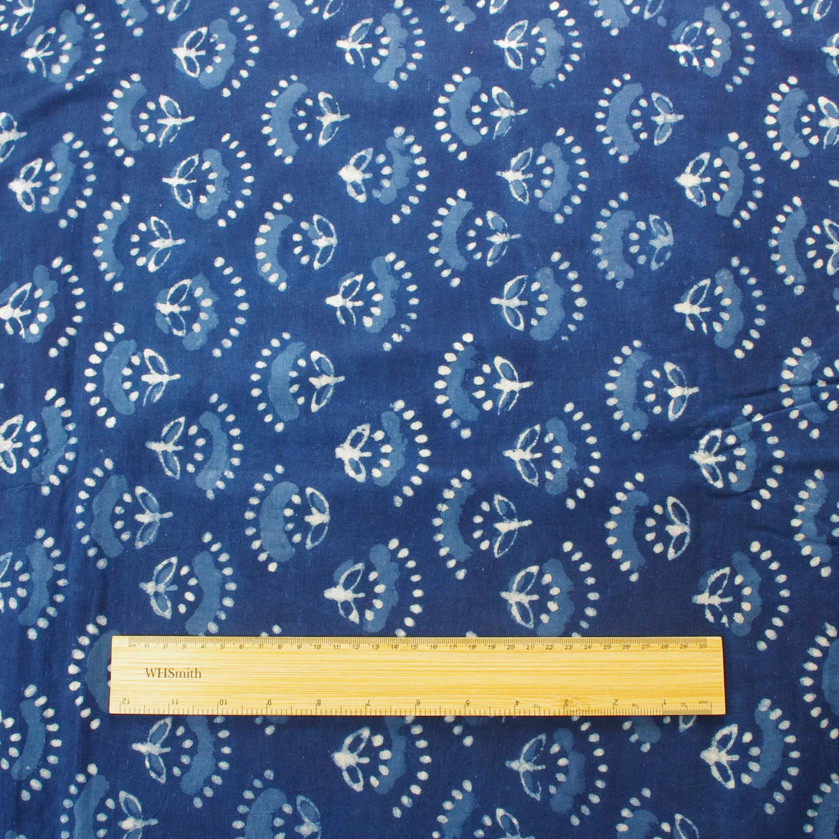 Hand Block Printed Dabu Natural Indigo Mukut Pattern 100% Cotton Fabric Design 420
