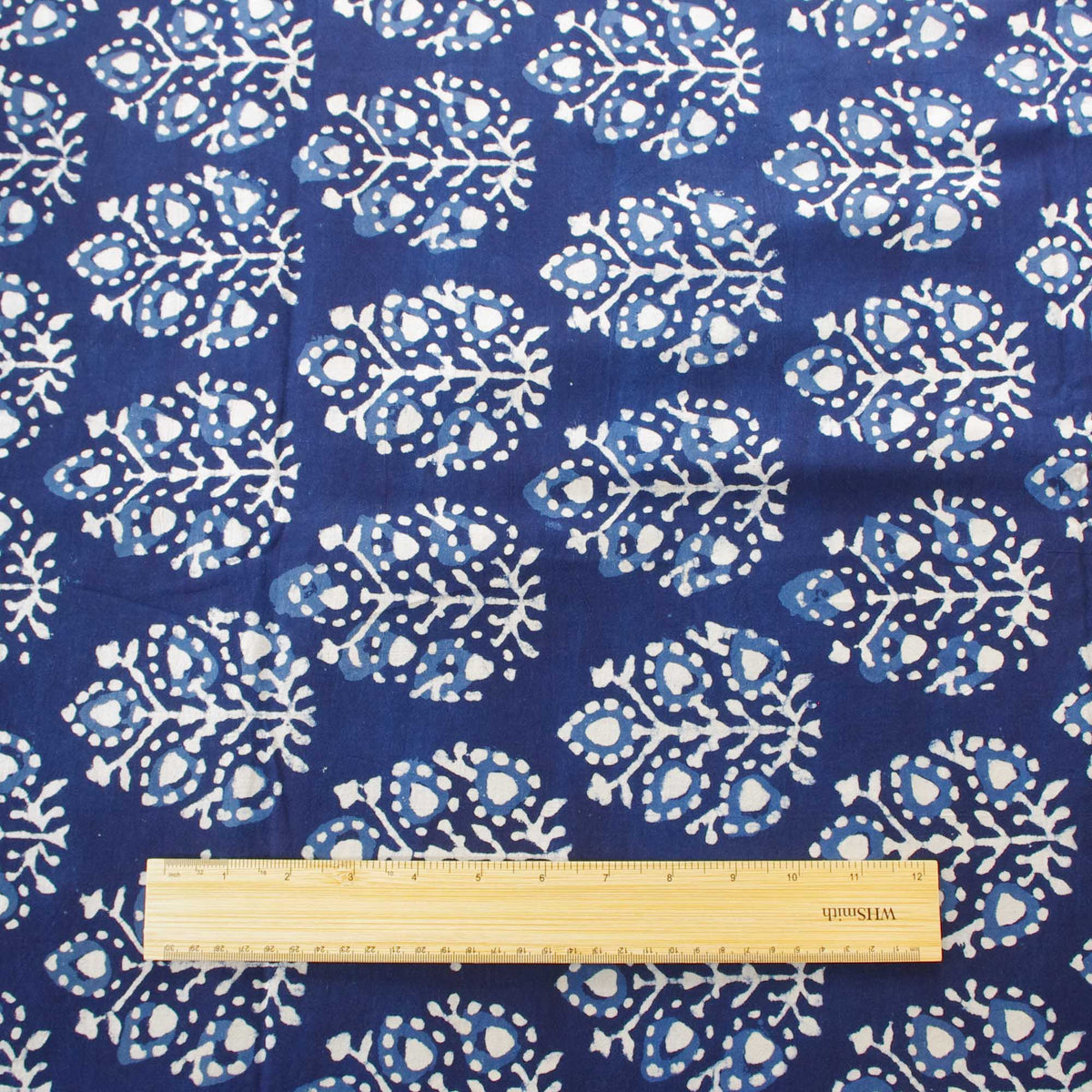 Hand Block Printed Dabu Natural Indigo Motifs 100% Cotton Fabric Design 423