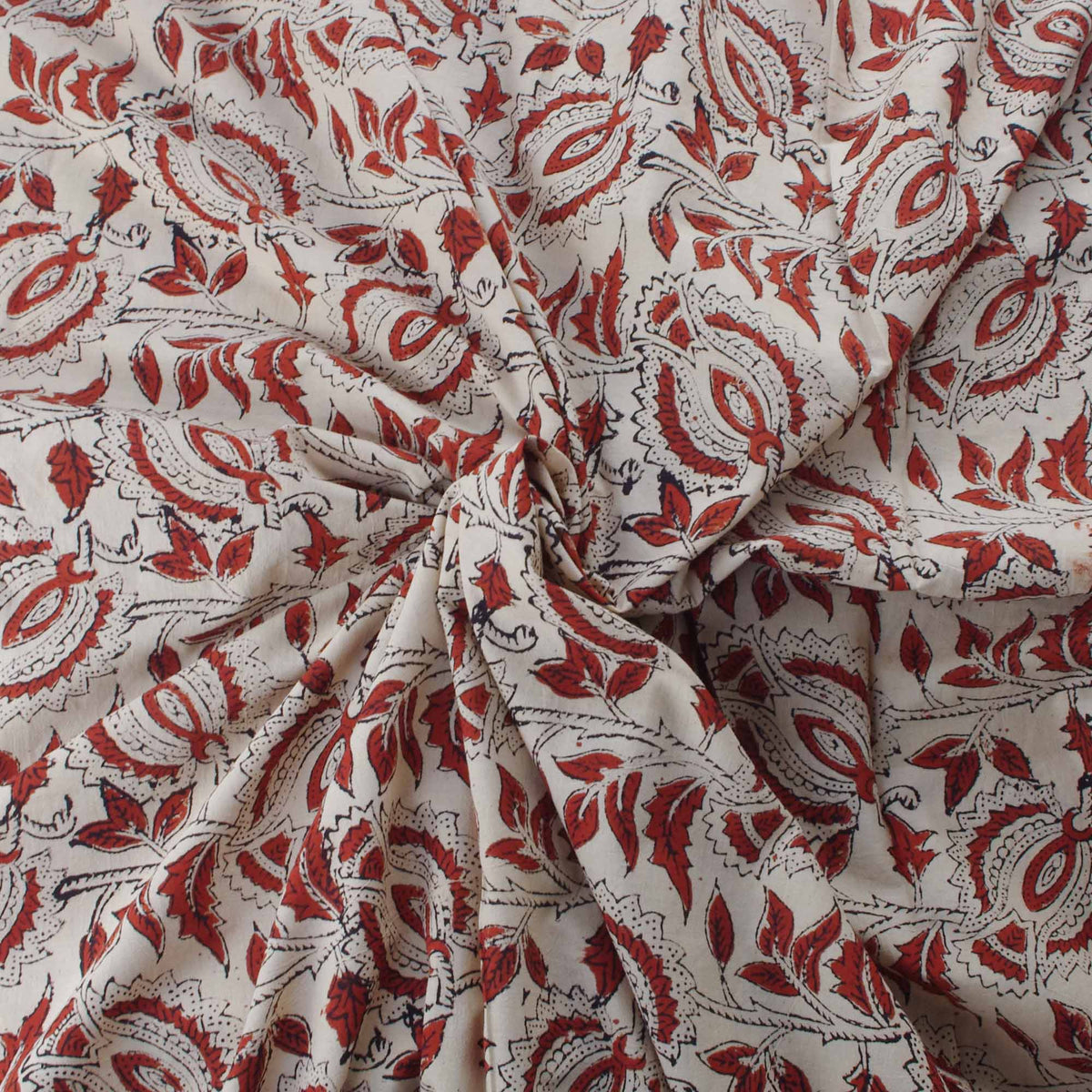 Bagru Block Print Cotton Red Floral On Beige Women Dress Fabric Design 425