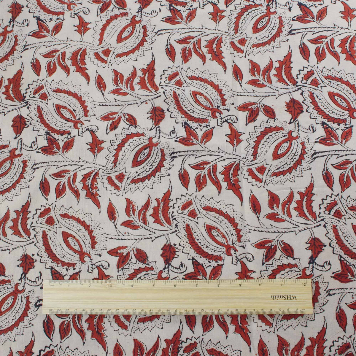 Bagru Block Print Cotton Red Floral On Beige Women Dress Fabric Design 425