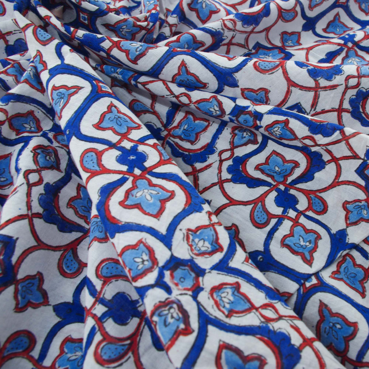 Indian Hand Block 100% Cotton Blue Brown Abstract Women Dress Fabric Design 426