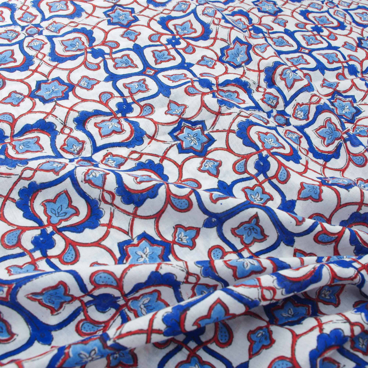 Indischer Handblock 100% Baumwolle Blau Grün Motiv Damen Kleid Stoff Design 109