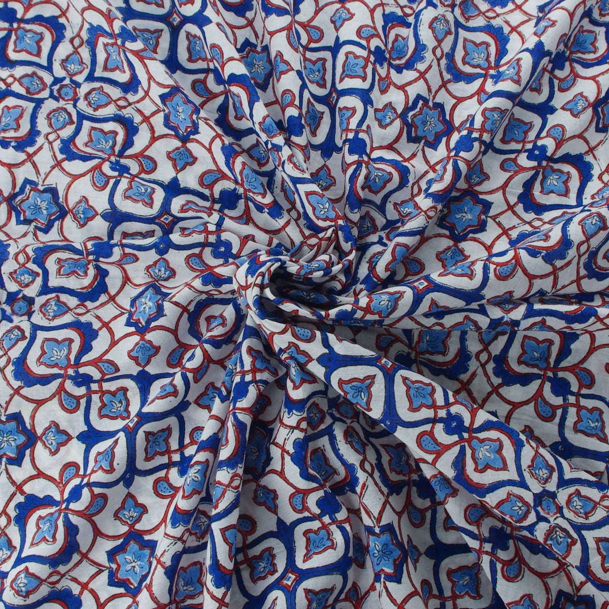 Indischer Handblock 100% Baumwolle Blau Grün Motiv Damen Kleid Stoff Design 109