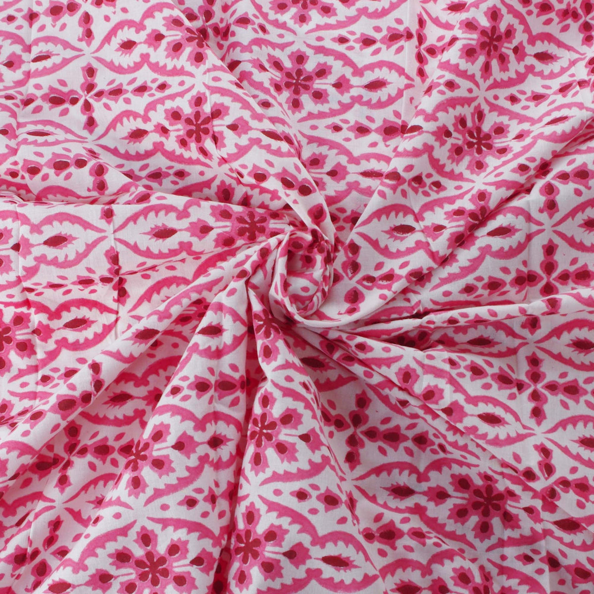 Indian Hand Block Print Pink Snowflake 100% Cotton Women Dress Fabric Design 49