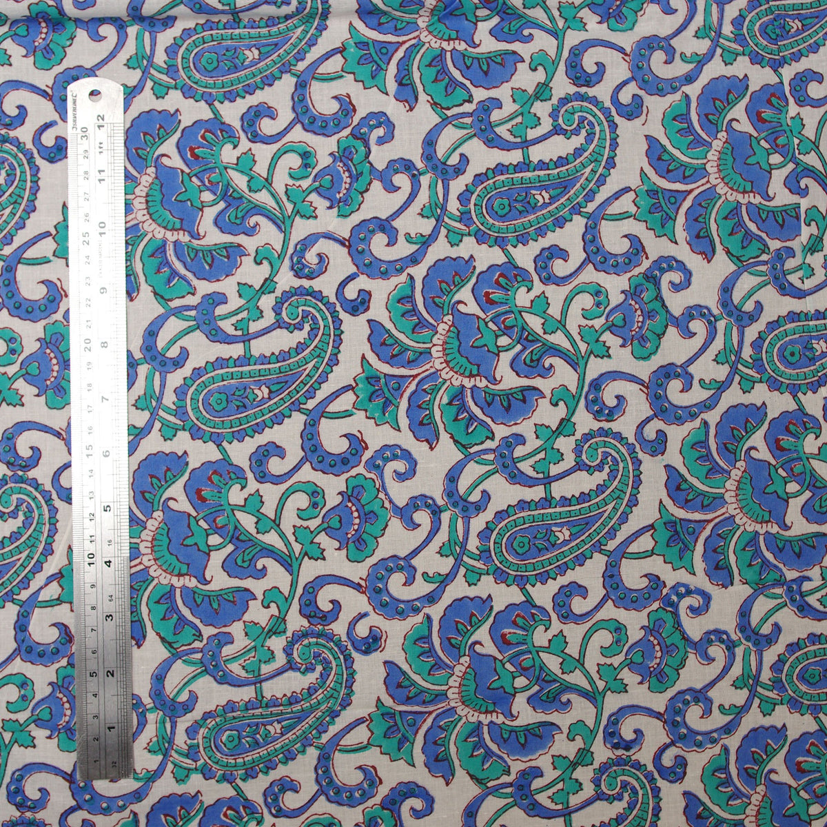 Indian Hand Block Print Paisley Purple Blue White 100% Cotton Women Dress Fabric Design 51 - Kantha Decor