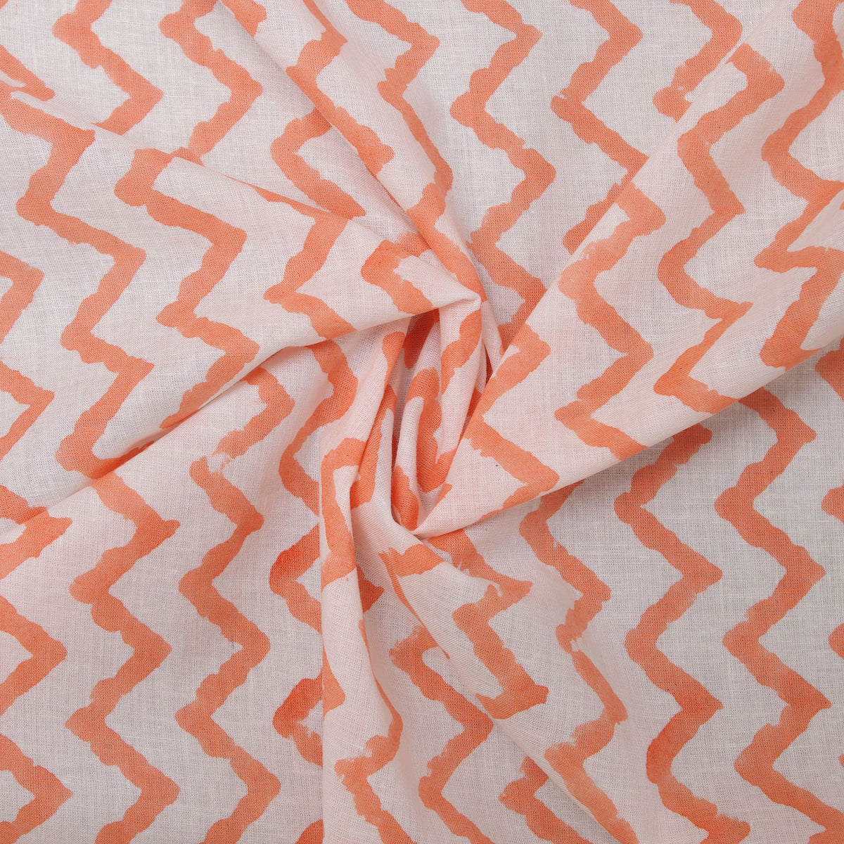 Indian Hand Block Print Light Orange Chevron 100% Cotton Women Dress Fabric Design 58 - Kantha Decor